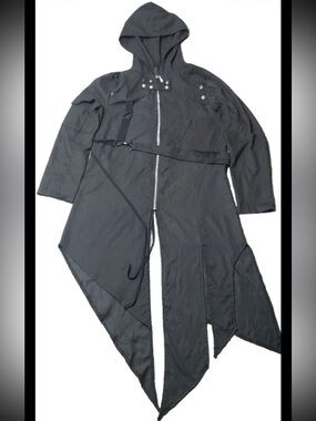 Black Long Medieval GOTHIC EMO Jacket Hood ZIP Coat Straps Buckles Snap 2XL mens
